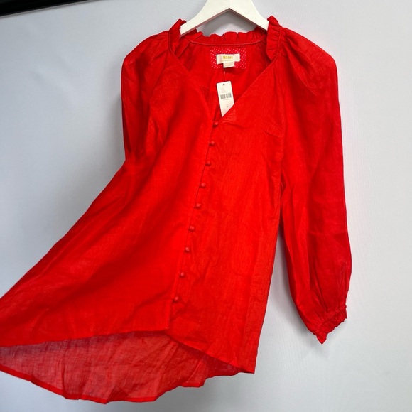 NWT! Anthropologie Maeve LINEN The Audie Puff-Sleeve Oversized Top Shirt M - Picture 11 of 15